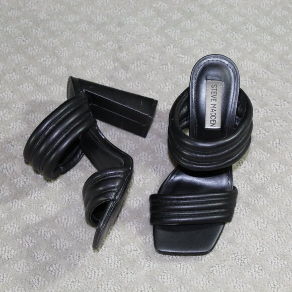 Steve Madden Women's 6M Black Puffy Open Square Toe Slide On Heels - Picture 1 of 6